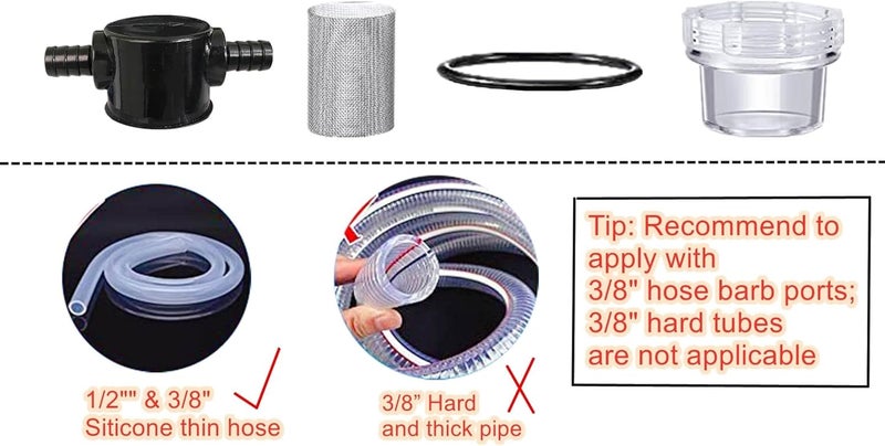 LDCRE 1/2 Inches Water Pump Strainer, RV Water Pump Filter Compatible with 3/8 Inches Hose Barb In-Line Strainer Twist-On Pipe Sprayer for 12V DC 80 PSI Camper Marine Boat Lawn, 80 Mesh Filter 2PC - Image 5